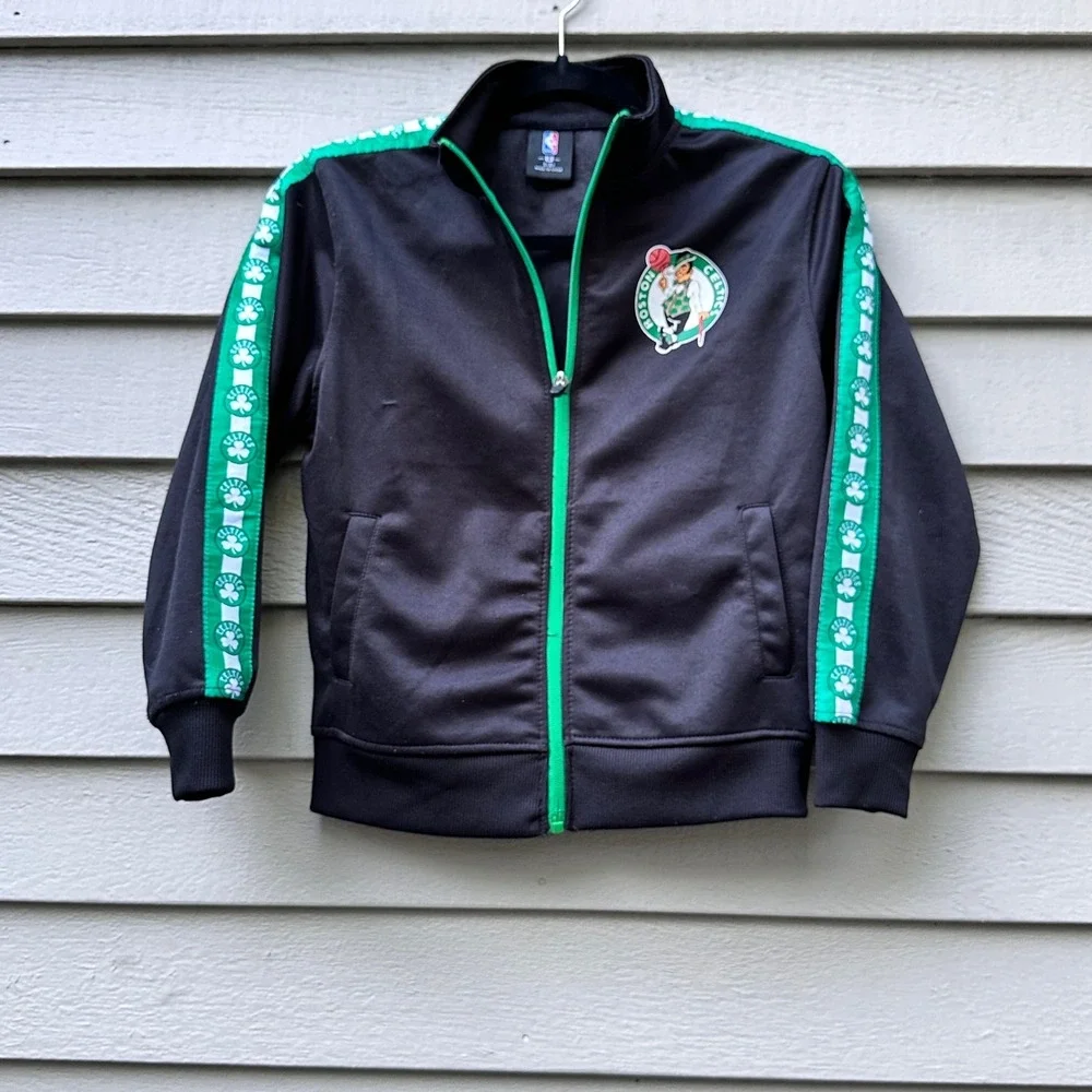 NBA Boston Celtics Kids Black Green Full Zip Track Jacket Icer Brands Size S 8